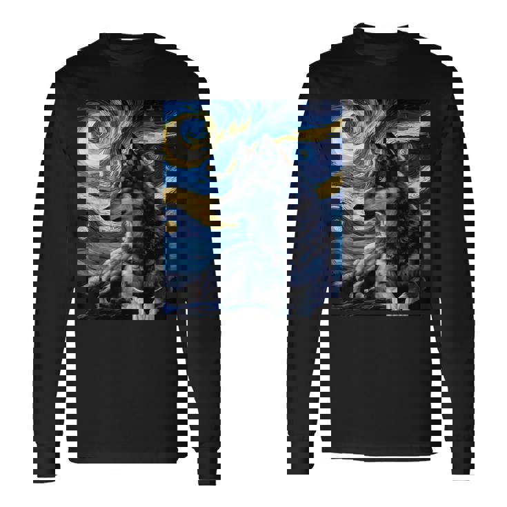 Lupo Notte Stellata Stile Pittura Lupo Amante Maglietta a maniche lunghe Ideas de regalos