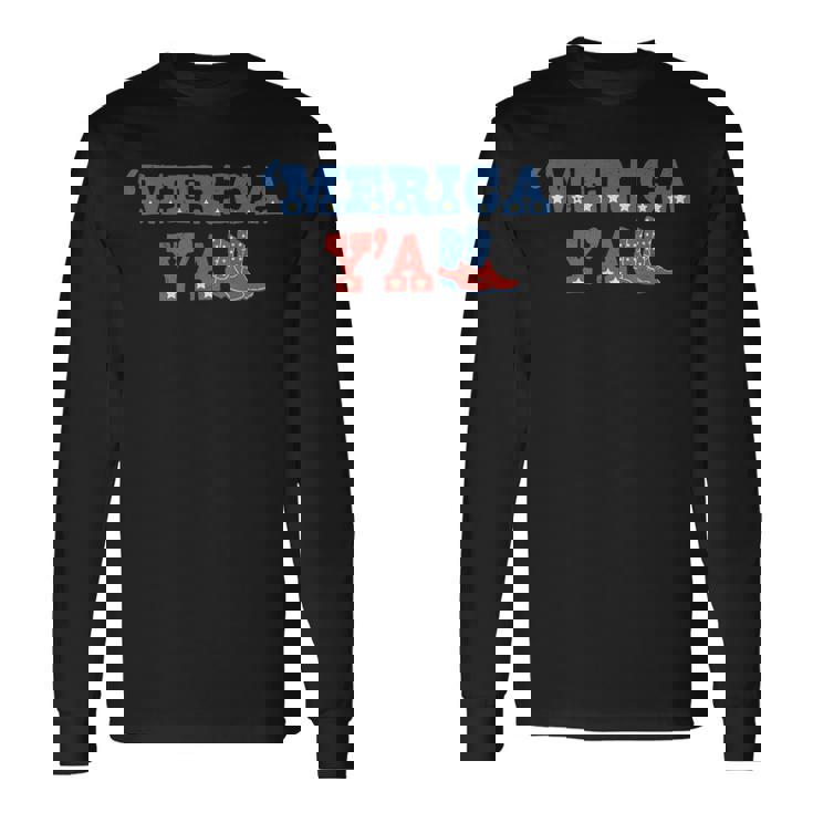 Merica Y'all Retro 4Th Of July Cowboy Cowgirl Western Howdy Long Sleeve T-Shirt