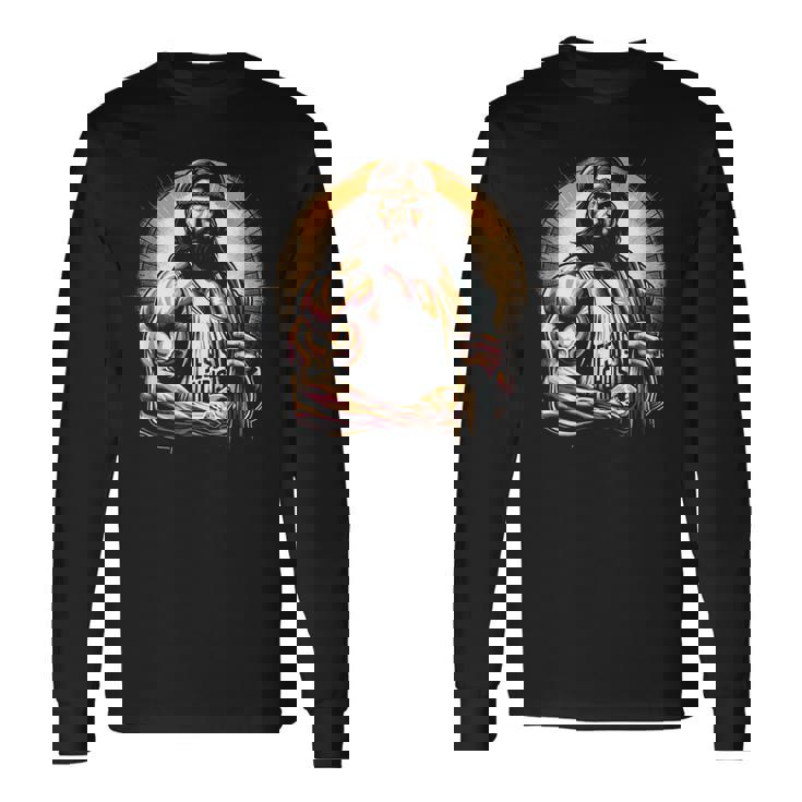 Muscular Jesucristo Divertido Levantamiento De Pesas Jesús Gimnasio Deportes Camiseta de manga larga