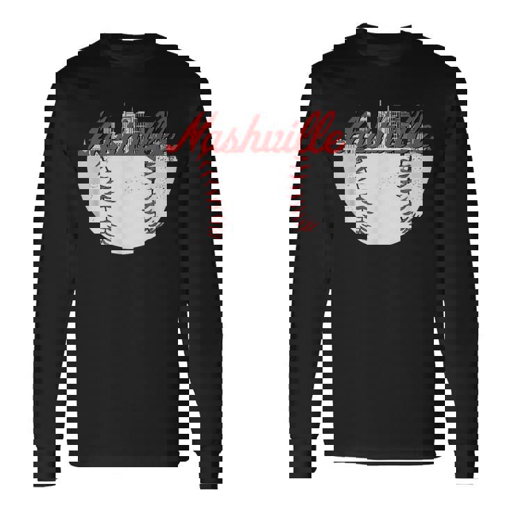 Nashville Skyline Cityscape Baseball Retro Vintage Long Sleeve T-Shirt Gifts ideas