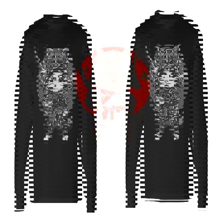 Ninja Arte Japonés Gato Samurai Gatito Kawaii Camiseta de manga larga Ideas de regalos