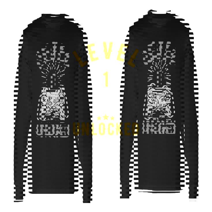 Nivel 1 Desbloqueado Aniversario 1ª Boda Camiseta de manga larga