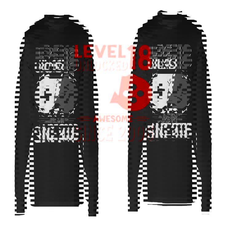 Nivel 18 Desbloqueado 18 Años Cumpleaños Gamer 18 Años Camiseta de manga larga Ideas de regalos
