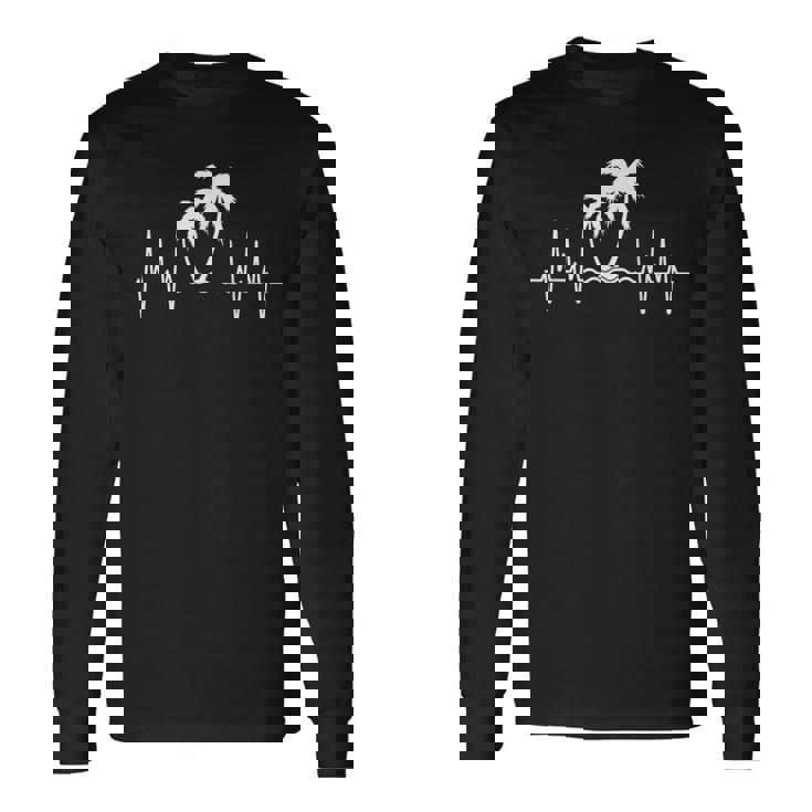 Palm Tree Heartbeat Tropical Summer Beach Vacay Long Sleeve T-Shirt