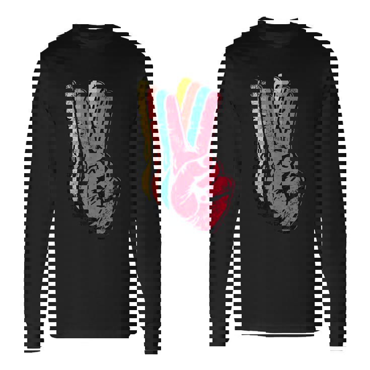 Peace Hand Sign Retro Vintage 70S 80S 90S Pop Culture Long Sleeve T-Shirt