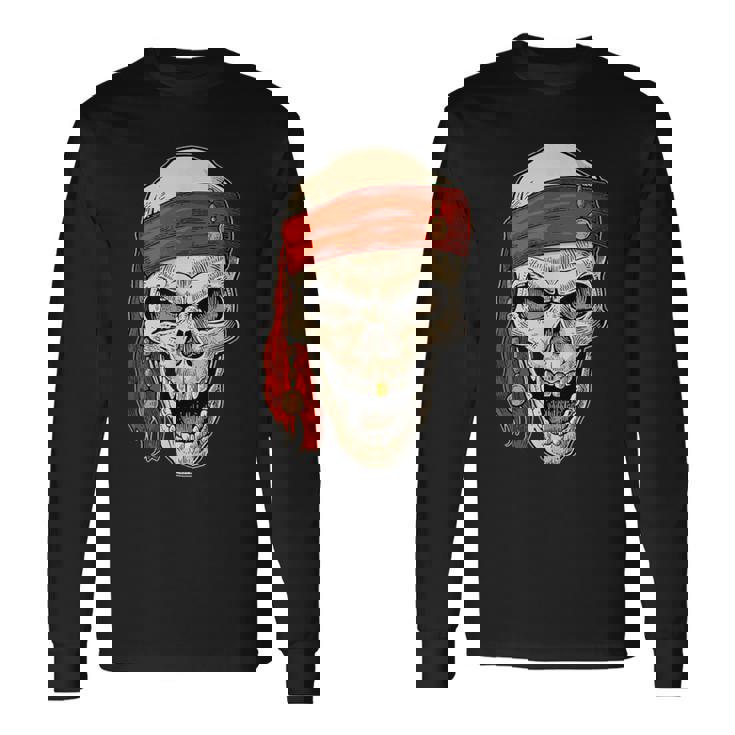 Pirata Cráneo En Pañuelo Pirata Aventura Camiseta de manga larga