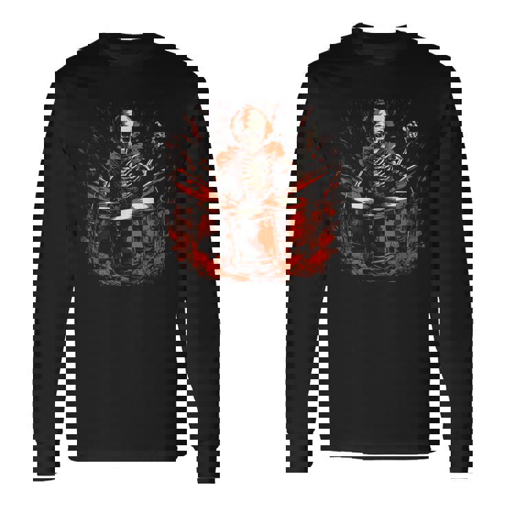 Punk Rockstar Skeleton Rock Band Drummer Drumming Drum Maglietta a maniche lunghe Ideas de regalos