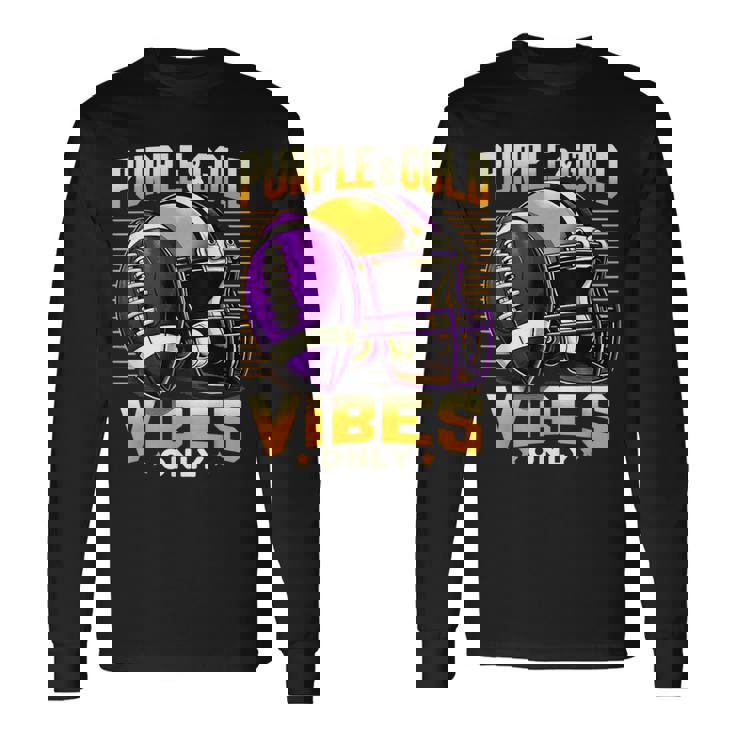 Purple & Gold Vibes Only Retro Football School Football Team Long Sleeve T-Shirt Gifts ideas