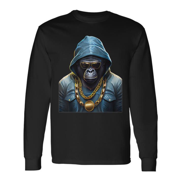 Rapper Gorilla I Retro Hip Hop I Gorilla Hip Hop Gangster Langarmshirts Geschenkideen