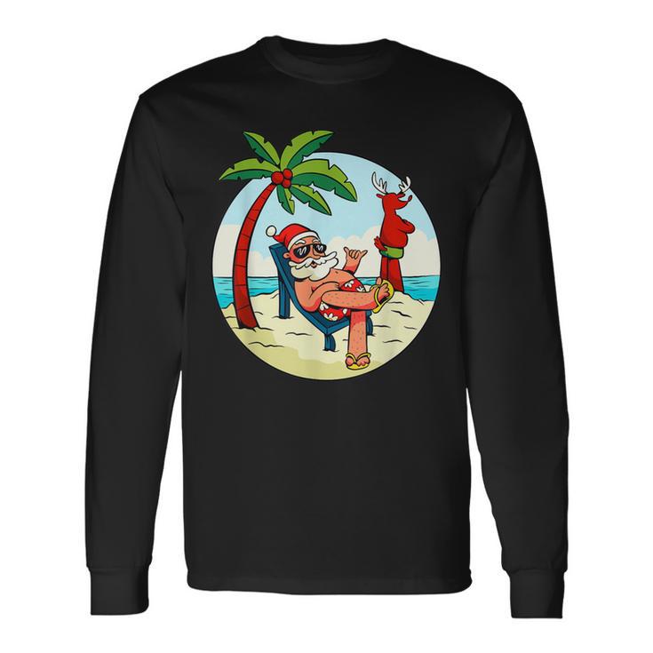 Santa Claus Reindeer Beach Swimming Trunks Palm Trees Christmas Langarmshirts Geschenkideen