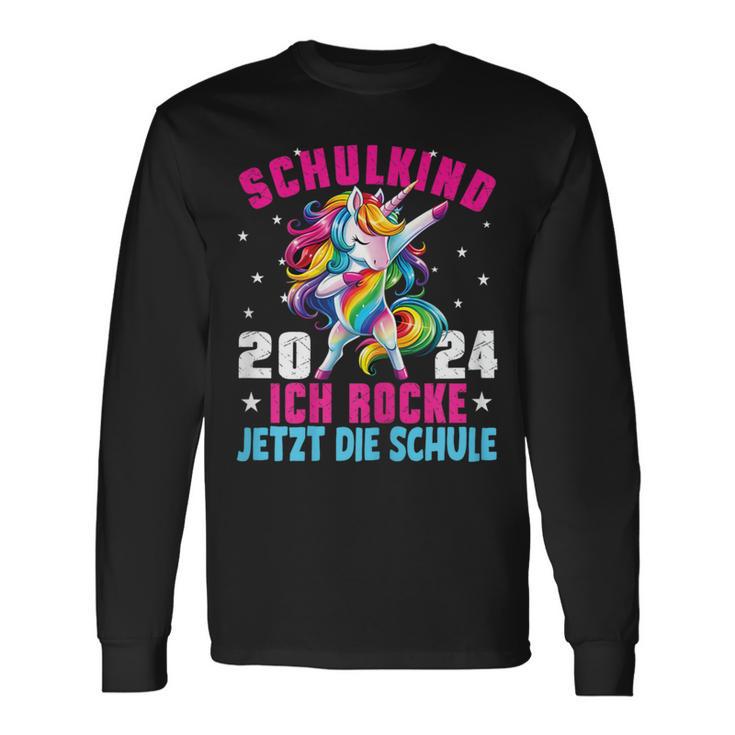 Schulkind 2024 Dabbing Unicorn I Rocke Jetzt Die Schule Langarmshirts Geschenkideen