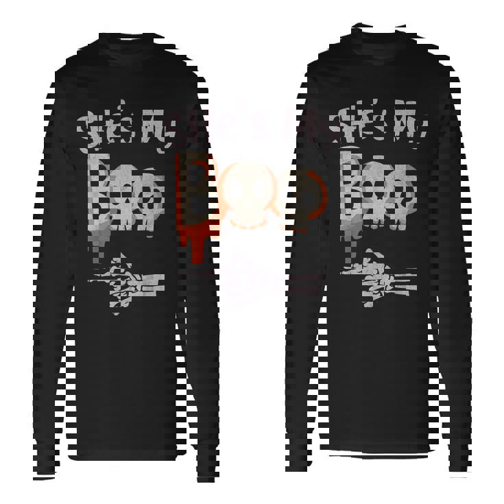 She’s My Boo Skull Face Matching Halloween Pajama Couples Long Sleeve T-Shirt
