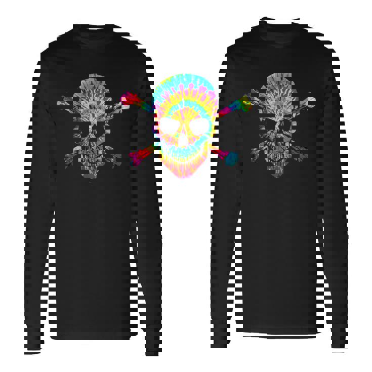 Skull Crossbones Skeleton Colorful Graphic Tie Dye Long Sleeve T-Shirt Gifts ideas