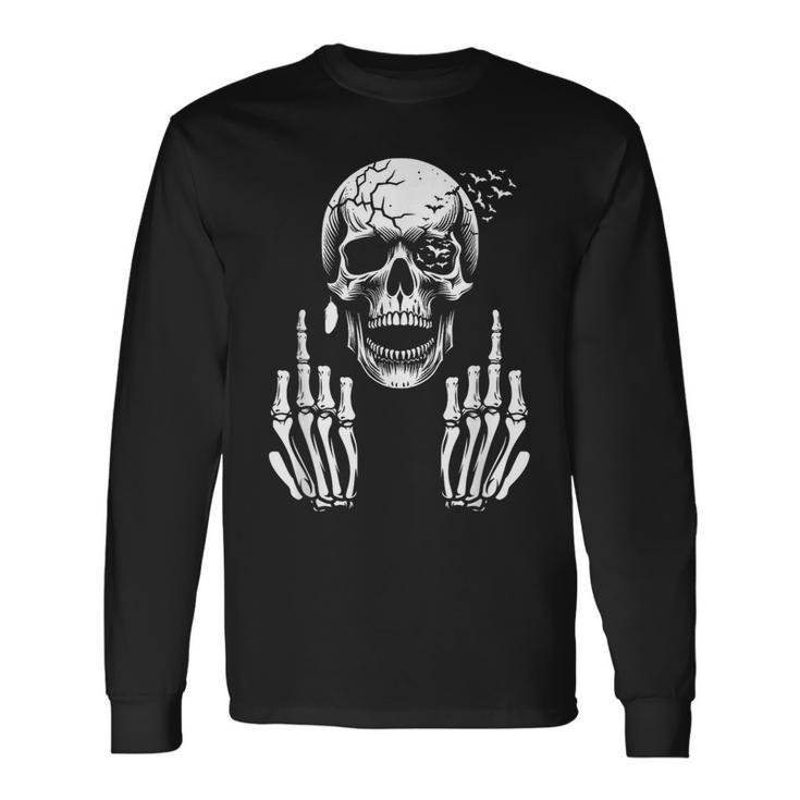 Skull Skeleton Middle Finger Adult Humour F You Langarmshirts Geschenkideen