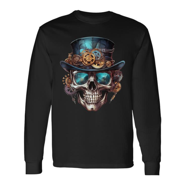 Steampunk Totenkopf Hut Zylinder Mechanik Zahnrad Cyborg Langarmshirts Geschenkideen