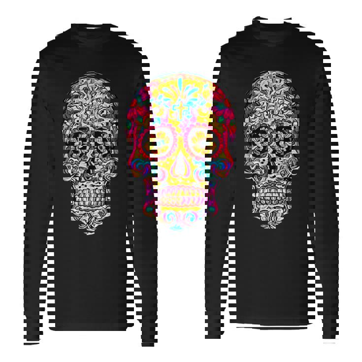 Sugar Skull Dia De Los Muertos Day Dead Calavera Maglietta a maniche lunghe