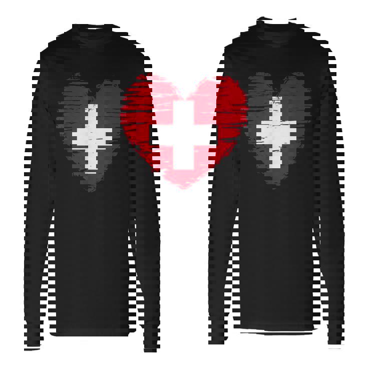 Switzerland Heart Swiss Flag Swiss Pride Camiseta de manga larga