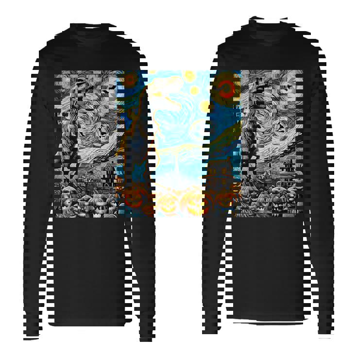 T Rex Dinosaur Starry Night Pumpkin Spooky Halloween Costume Long Sleeve T-Shirt