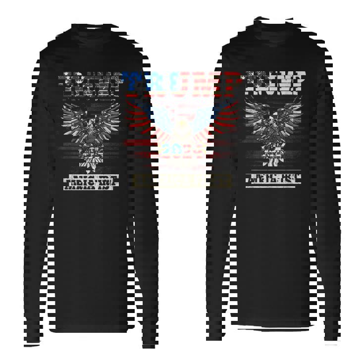Trump 2024 America First Bald Eagle Pro Trump Bandera De Estados Unidos Camiseta de manga larga