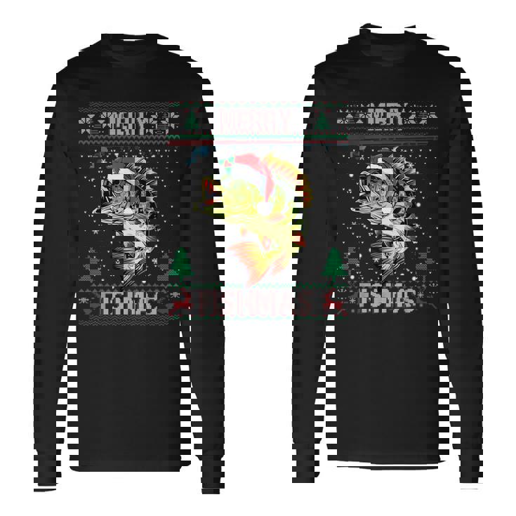 Ugly Fishing Christmas Bass Fish Apparel Merry Fishmas Long Sleeve T-Shirt