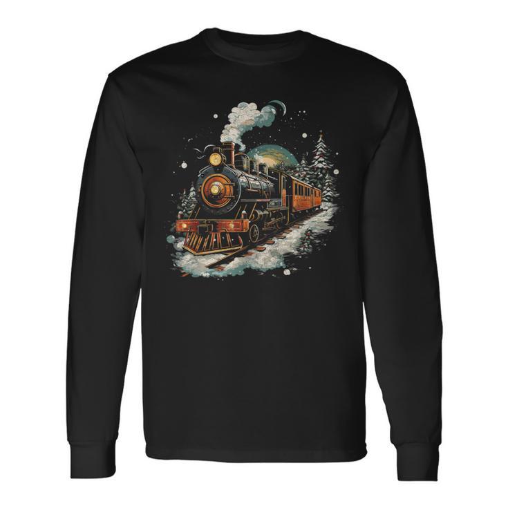 Weihnachtszugintage Dampflokomotive Retro Zug Leiter Langarmshirts Geschenkideen