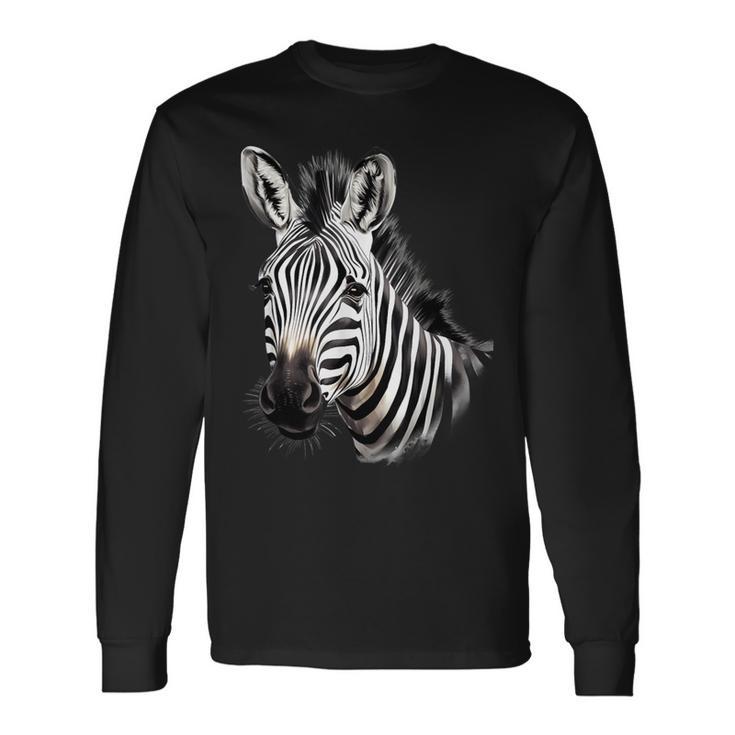 Zebra Portrait Drawing Wildlife Animal Print Nature Motif Langarmshirts Geschenkideen