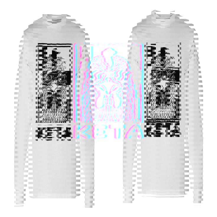 Backprint Divertente Raver Animale Dj Festa Festival Keta Maglietta a maniche lunghe