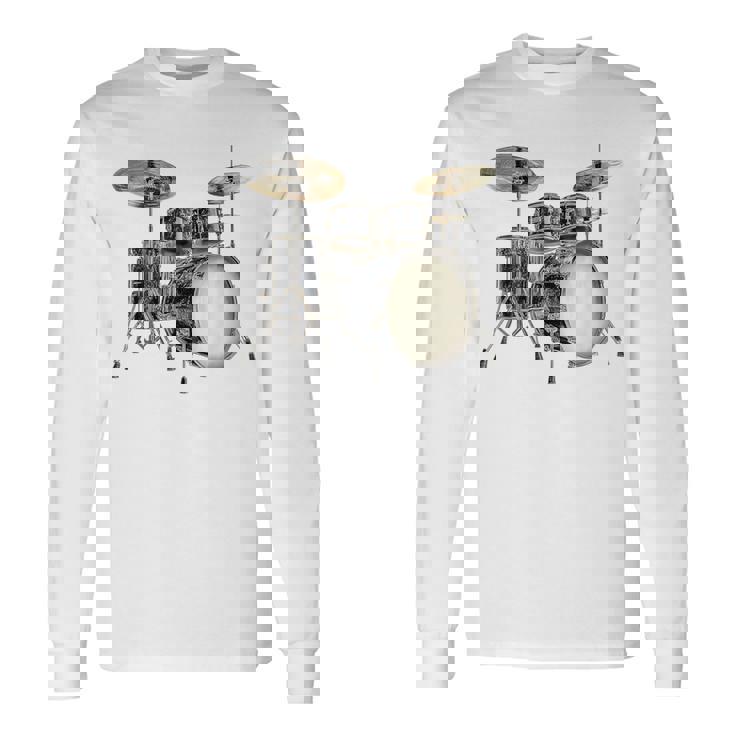 Batterie Instrument De Musique Motif Illustration Batterie T-shirt à manches longues