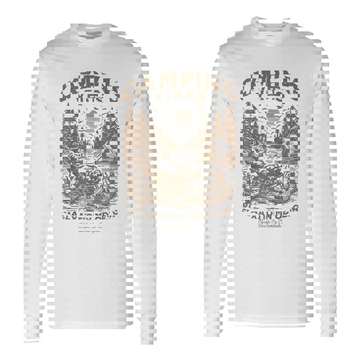 Campingibes Divertente Gatto Fuoco All'aperto Natura Amanti Campeggio Maglia Con Maniche Raglan Maglietta a maniche lunghe
