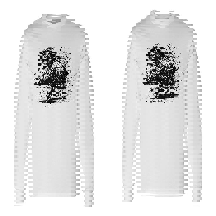 Chasseur Sanglier Motiv Chasse Chasseur Sanglier T-shirt à manches longues