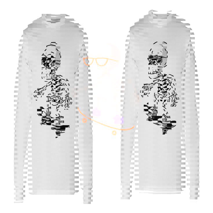 Cool Skeleton Riding Skateboard Halloween Boys Men Long