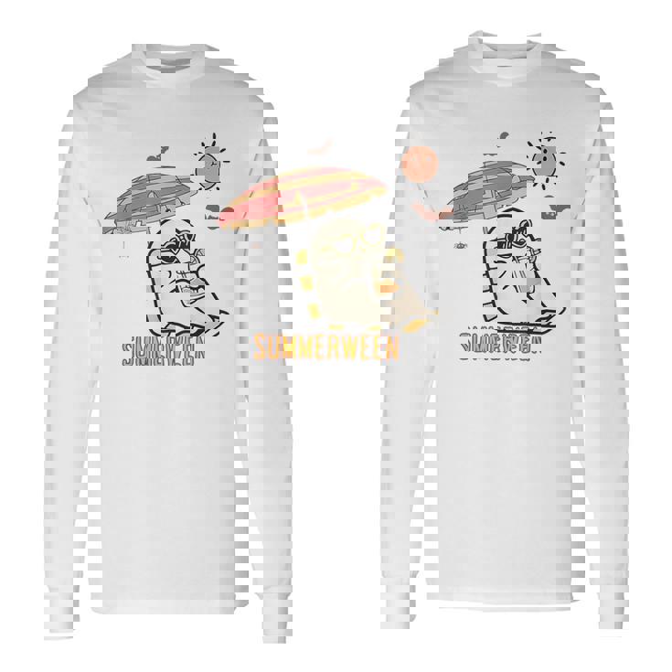 Cute Ghost Spooky Beach Summer Vacation Halloween Summerween Long Sleeve T-Shirt