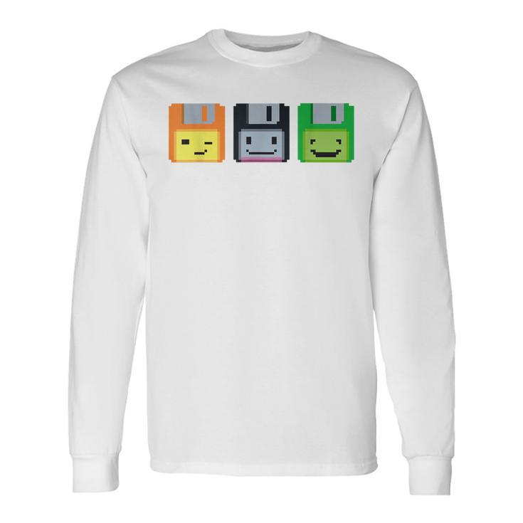 Diskette Floppy Retro Nerd Gamer Pixel Langarmshirts Geschenkideen