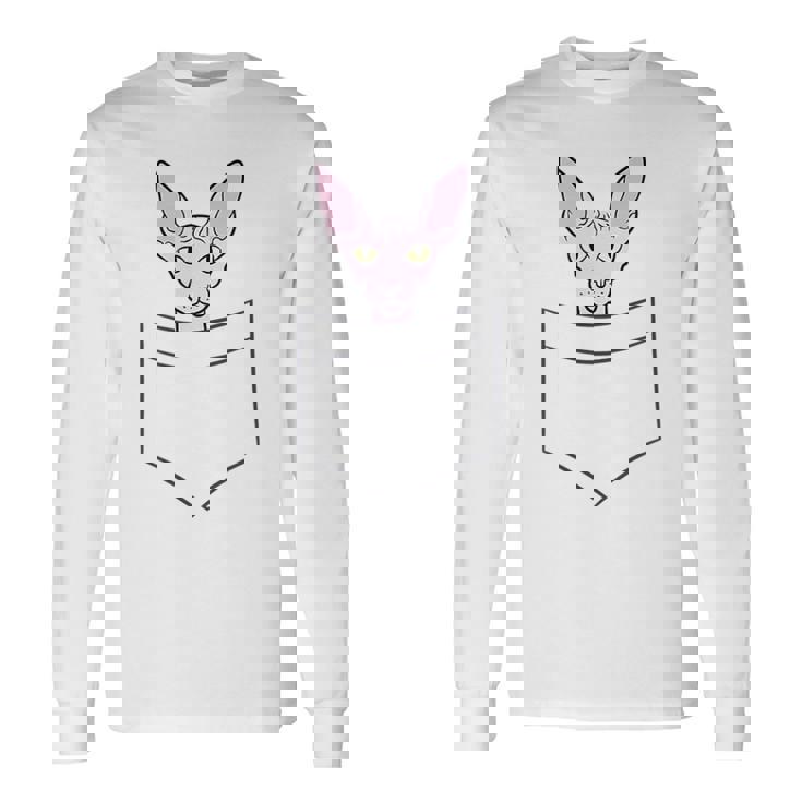 Divertido Gato Sphynx En El Bolsillo Lindo Bebé Sphynx Gato Camiseta de manga larga