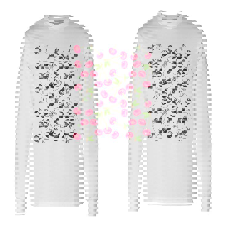 Donna Ciliegie Cherry Fruit Pattern Acquerello Opera D'arte Con Collo A Maglietta a maniche lunghe