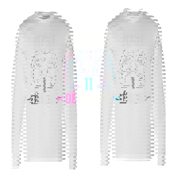 Enfant Gamer Glitch Cadeau D'anniversaire 11 Ans Niveau 11 Débloqué T-shirt à manches longues