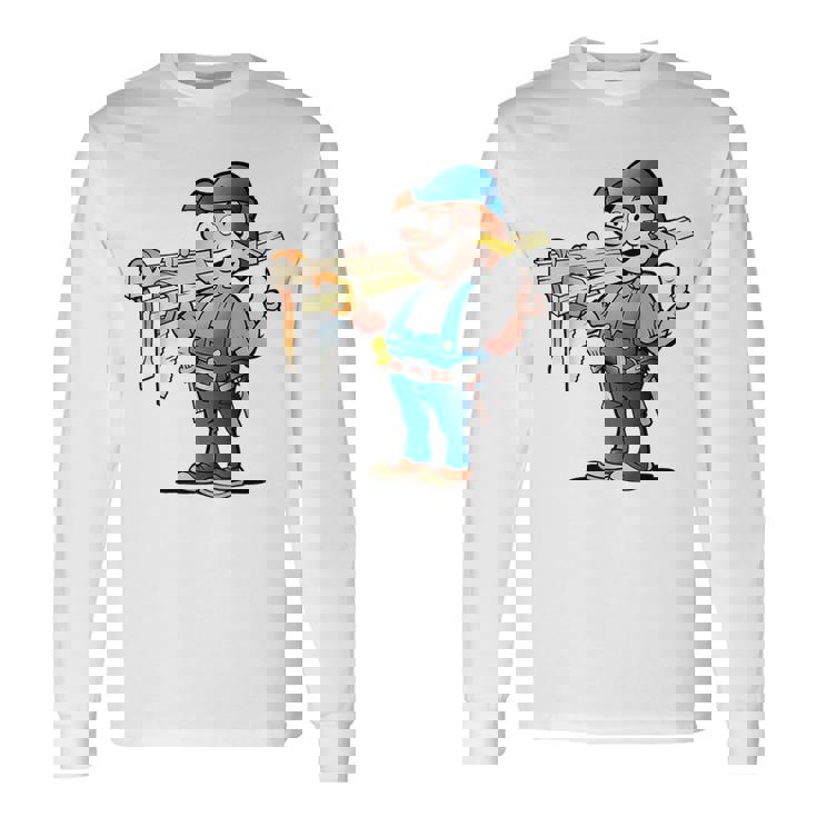 Builder Handyman Con Dibujos Animados Y Herramientas Camiseta de manga larga Ideas de regalos