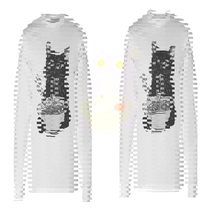Cat Eating Ramen Vintage Japanese Noodles Long Sleeve T-Shirt