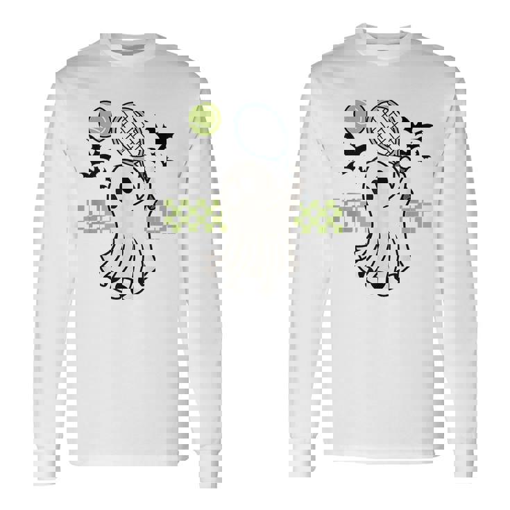 Halloween Ghost Tennis Player Retro Spooky Season Long Sleeve T-Shirt