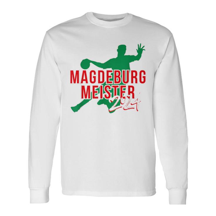 With Handball Team Magdeburg Fan Saxony-Anhalt Green Red Langarmshirts Geschenkideen