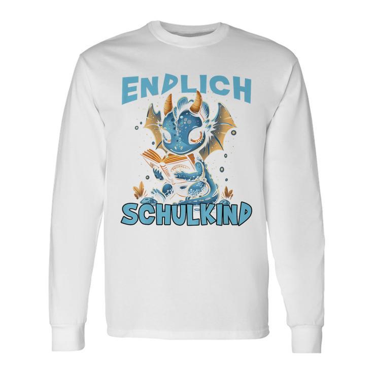 Kinder Endlich Schulkind Drache Buch Lesen 2024 Einschulung Drachen Langarmshirts Geschenkideen