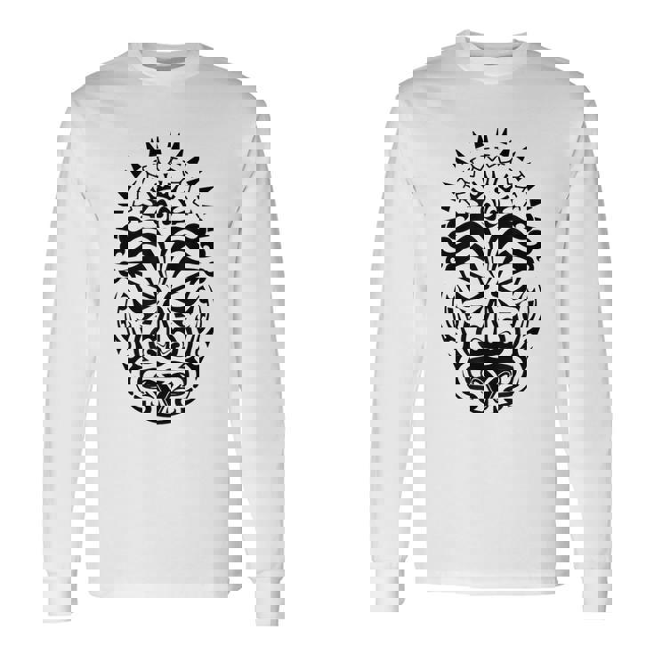 Maorí Polinesio Tatuaje Haka Dance Mascarilla Cabeza Camiseta de manga larga