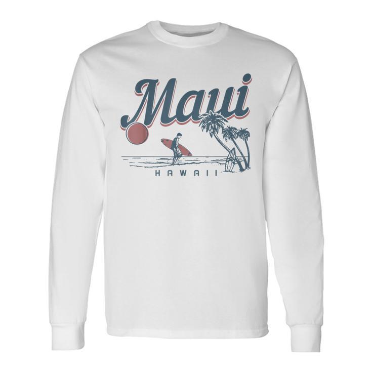 Maui Hawaii Surf Beachintage Souvenir Surfer Gray Langarmshirts Geschenkideen