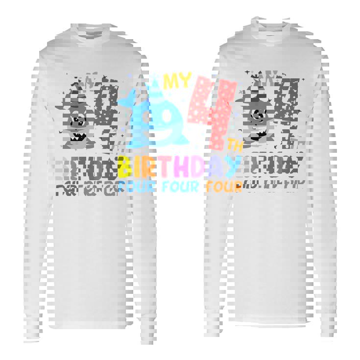 Niños My 4Th Birthday Diseño De Tiburón Para Niños Camiseta de manga larga