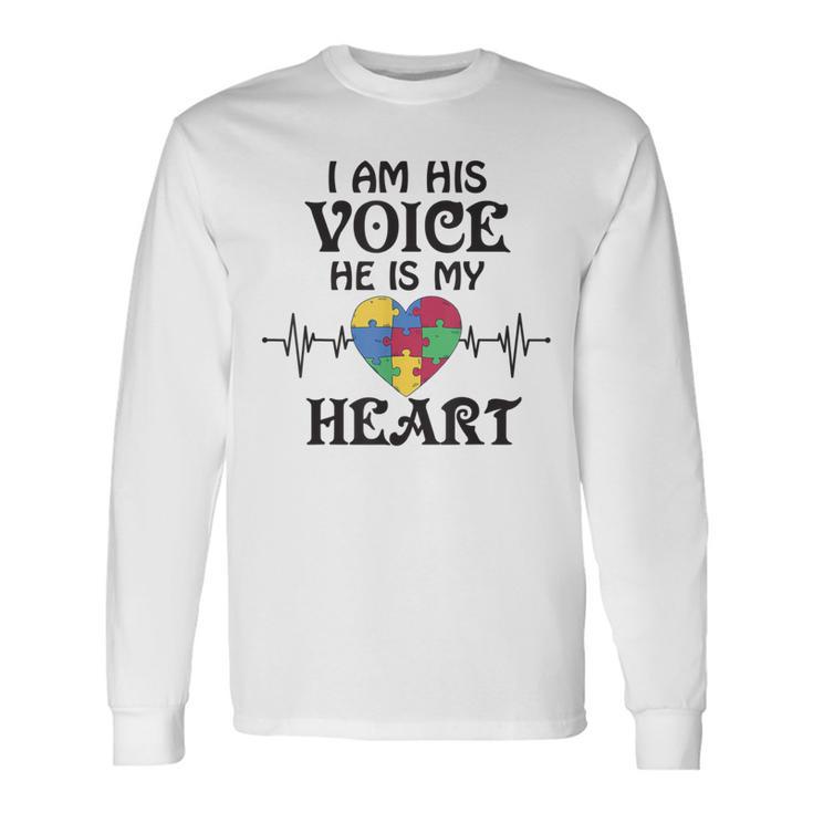 I Am Hisoice He Is My Heart Herzschlag Autism Awareness Son Langarmshirts Geschenkideen