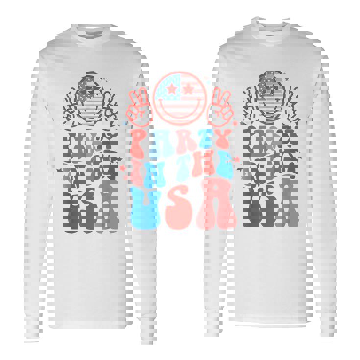 Party In The Usa Happy Face Smile American Flag 4Th Of July Long Sleeve T-Shirt Gifts ideas