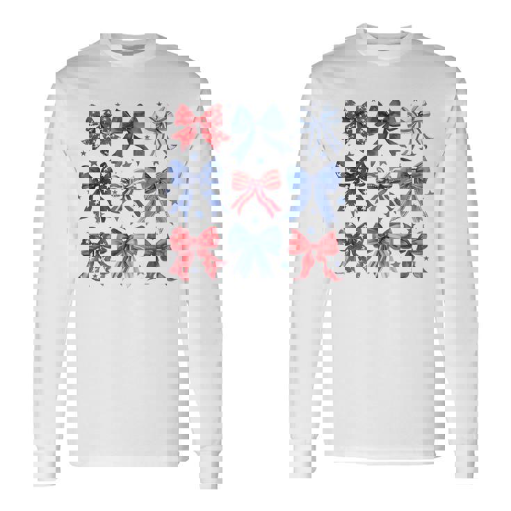 Retro 4Th Of July Coquette Bows American Flag Usa Patriotic Long Sleeve T-Shirt
