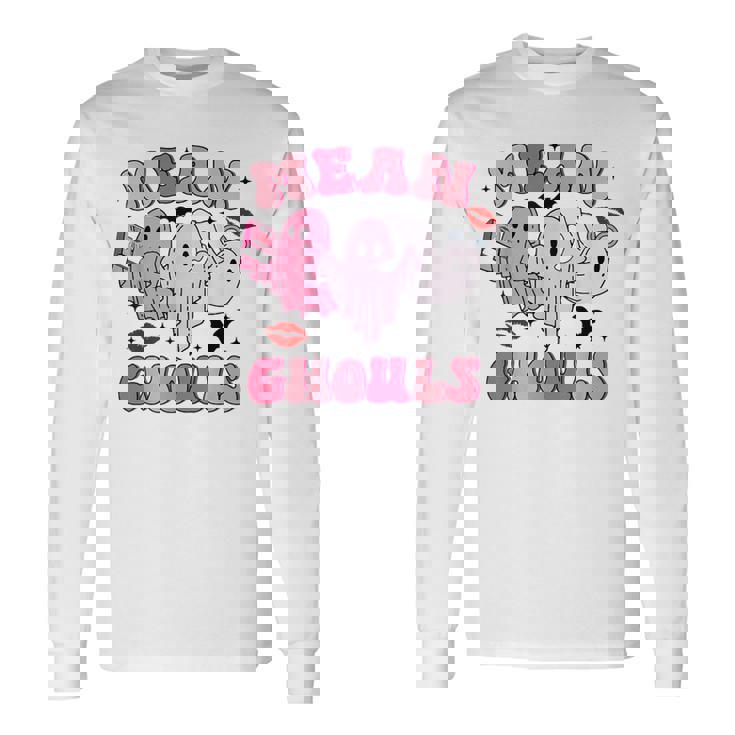 Retro Pink Mean Ghouls Halloween Ghost Let's Go Ghouls Cute Long Sleeve T-Shirt
