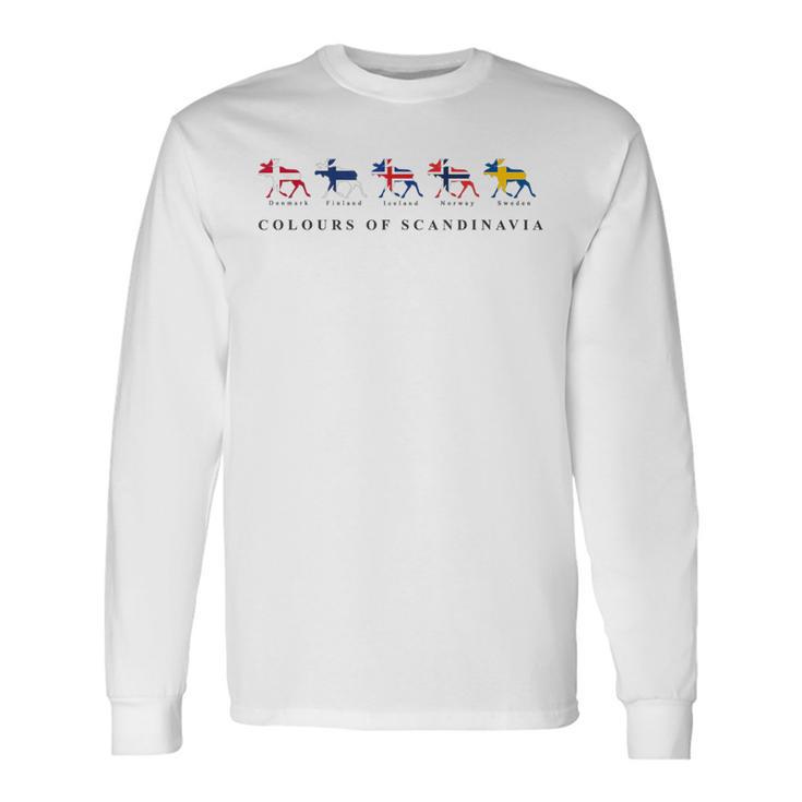 Scandinavia Flags Elk Colours Sweden Norway Iceland Gray Langarmshirts Geschenkideen