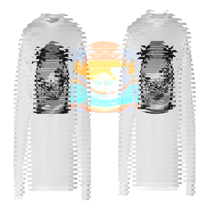 Tropical Beach Vacation Skeleton Summer Drinking Skeleton Long Sleeve T-Shirt